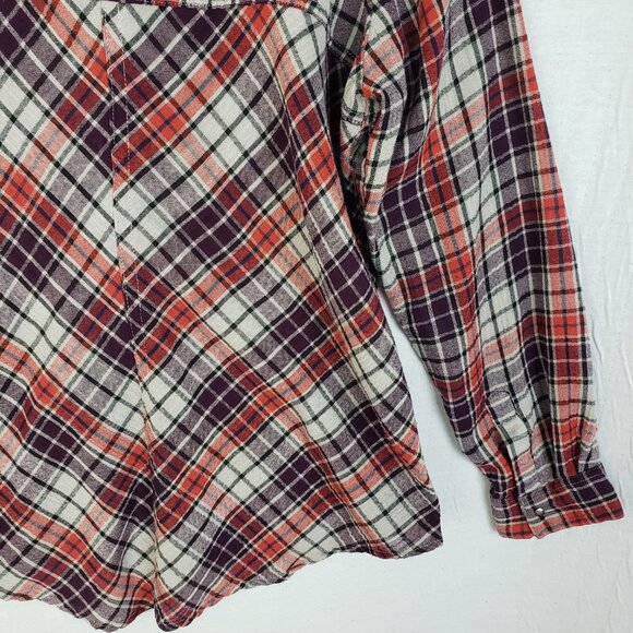 Free People Gauze Plaid Shirt Cutout Shoulder Western Boho 70s size L Relaxed - Picture 10 of 12